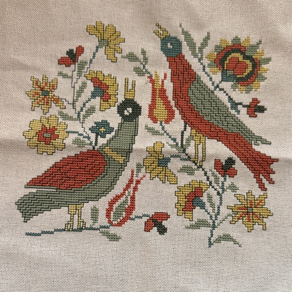 Colorful cottage core Embroidered Bird Tapestry